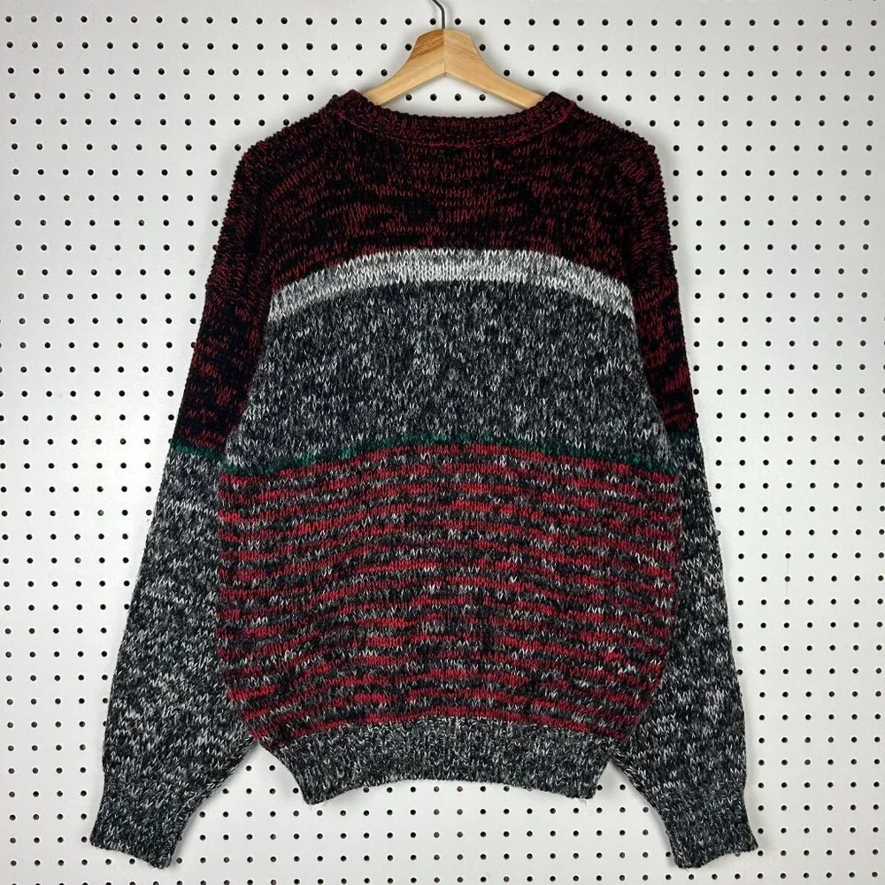 Abstract Colorful Knit Sweater Large Grandpa 90s Gray Red Mr Cosby COOGI STYLE